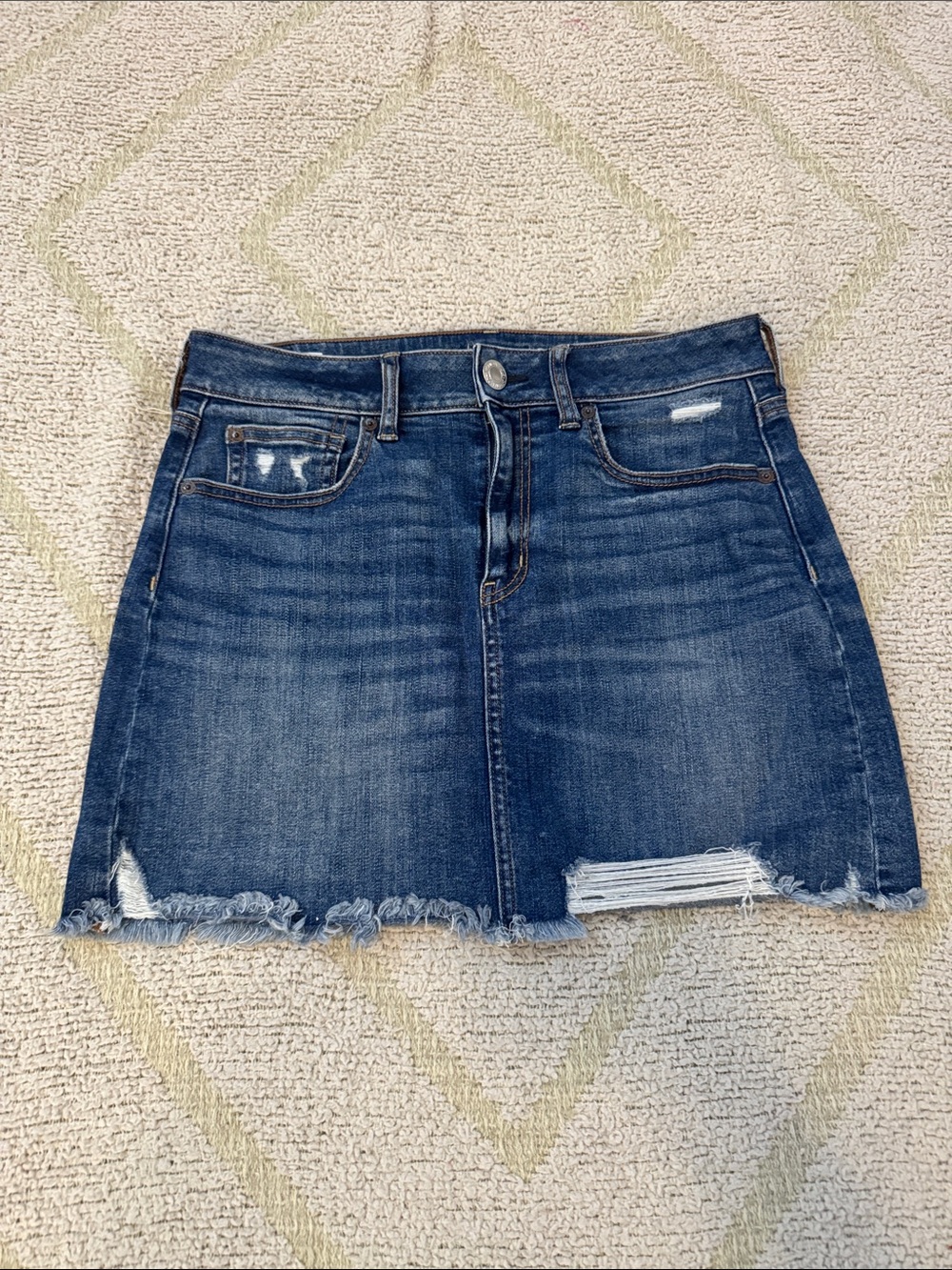 American Eagle Outfitters Dark Blue Distressed Denim Mini Skirt